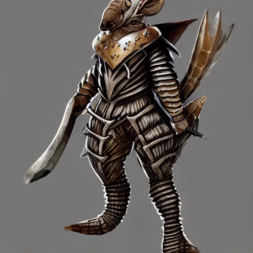 Image similar to armadillo warrior with onyx armor and leather, adorable, character design, soft lighting, artstation, highly detailed,