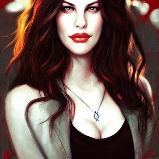 Prompt: liv tyler 2 0 - years old, highly detailed, crazy aerosmith, young, by artgerm and greg rutkowski