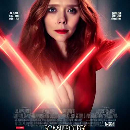 Image similar to movie poster'the scarlet witch'starring elizabeth olsen, 4 k quality, pinterest movie cover, trending on unsplash