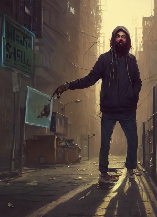 Image similar to Highly detailed portrait of homeless Martin Shkreli, in GTA V, Stephen Bliss, unreal engine, fantasy art by Greg Rutkowski, Loish, Rhads, ferdinand knab, Makoto Shinkai and Lois van baarle, ilya kuvshinov, rossdraws, Tom Bagshaw, global illumination, radiant light, detailed and intricate environment