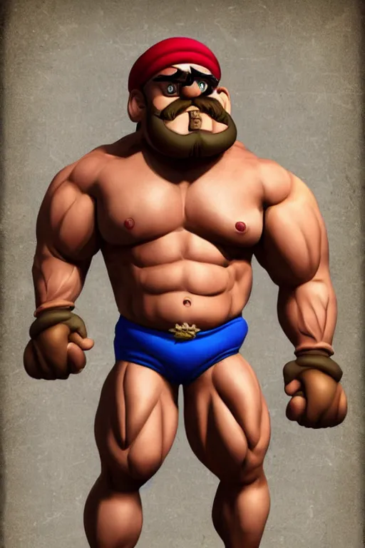 Image similar to muscular wario, wario bodybuilder, photorealistic, highly detailed,