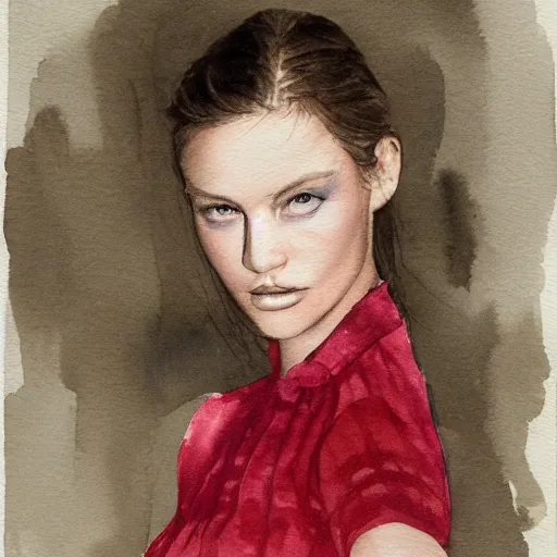 Prompt: portrait of a young female Danish supermodel, watercolor by Charles Xhang