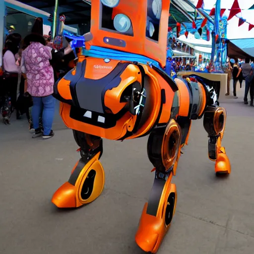 Image similar to caricature drawing of a robotic mule at a carnival