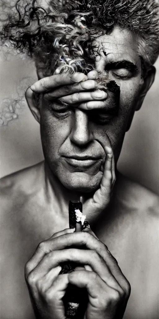 Image similar to award winning photo of yair lapid smoking weed, vivid colors, happy, symmetrical face, beautiful eyes, studio lighting, wide shot art by Sally Mann & Arnold Newman