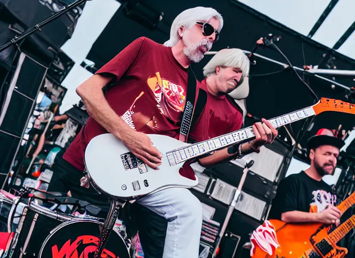 Image similar to photo still of michael mcdonald on stage at vans warped tour!!!!!!!! at age 3 8 years old 3 8 years of age!!!!!!! throwing a keytar into the crowd, 8 k, 8 5 mm f 1. 8, studio lighting, rim light, right side key light