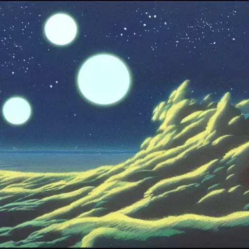 Image similar to sci - fi space landscape by studio ghibli, matte painting