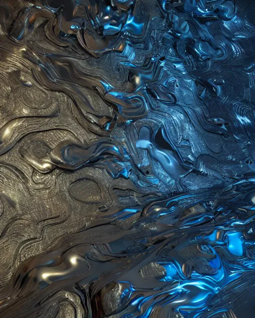 Prompt: huge organic metallic formation with fluid parts floating in the dark void hallucinating on psychedelics, creative VFX, no text, rendered with octane, hyper realistic, hyper detailed, surreal, futuristic, 8k