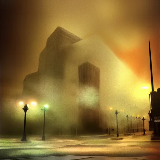 Image similar to a nut attacking the fbi headquarters, digital painting, high quality, volumetric fog