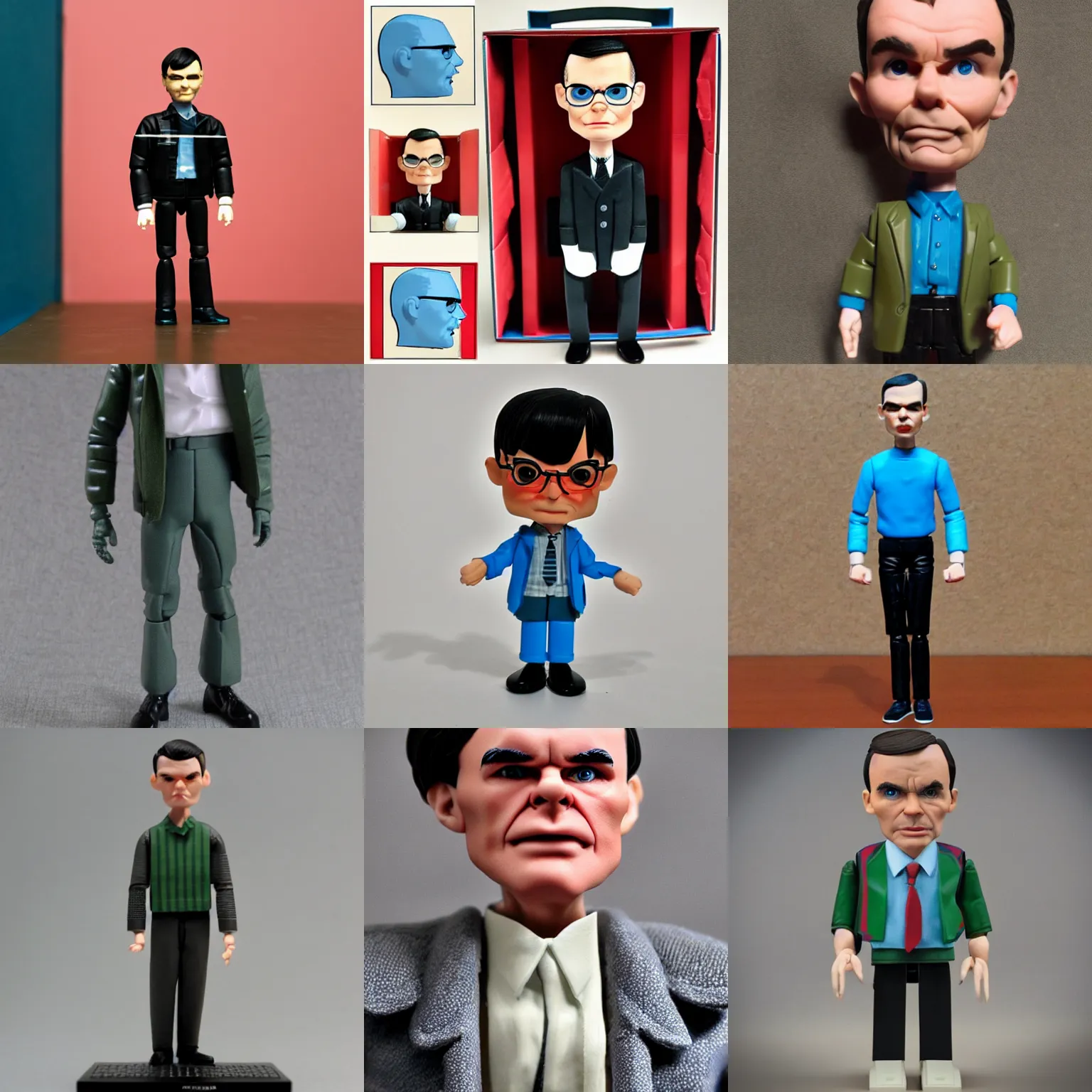 Prompt: individual alan turing stop motion vinyl action figure, plastic, toy, butcher billy style