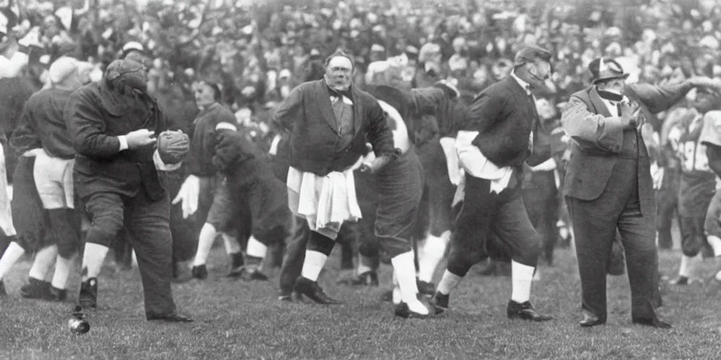 Prompt: president taft as the starting quarterback for the chicago bears