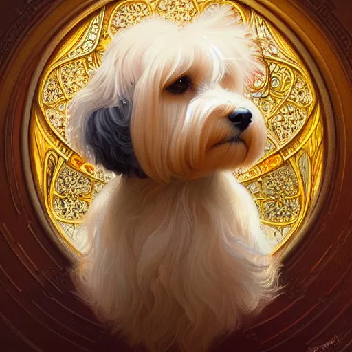 Image similar to beautiful detailed picture of a havanese, radiant light, art nouveau, intricate, elegant, highly detailed, my rendition, digital painting, artstation, concept art, smooth, sharp focus, illustration, art by artgerm and greg rutkowski and alphonse mucha