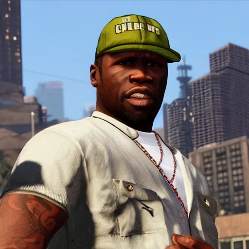 Prompt: still of fifty cent in gta v