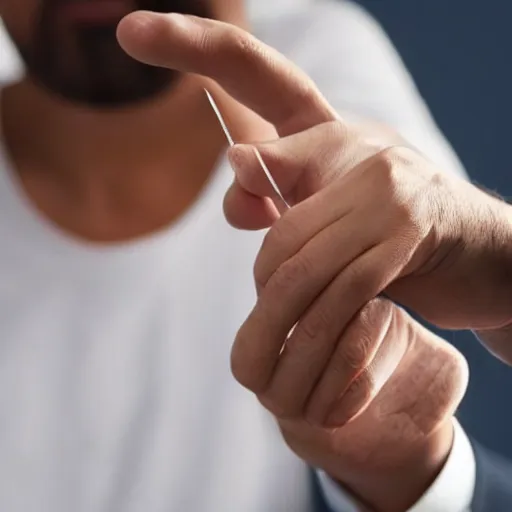 Image similar to extremely sad crying man pointing at a ruler, high resolution photo