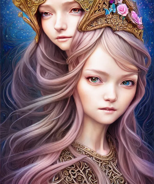 Image similar to Portrait of The Most Beautiful Woman On Earth , D&D, fantasy, intricate, richly detailed colored 3D illustration of a beautiful ornated cute body with long metallic hair wearing a hoodie and short skirt that is happy and curious. background with completely rendered reflections, art by Range Murata and Artgerm highly detailed, digital painting, trending on artstation, sharp focus, illustration, style of Stanley Artgerm, perfect smile and tooth