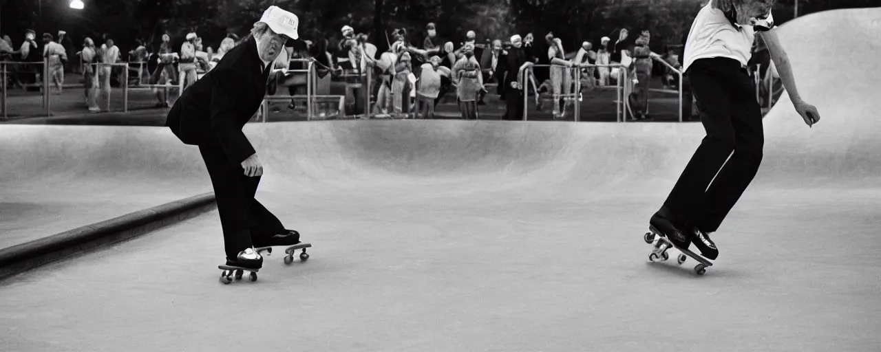 Image similar to donald trump skating at a public skate park, national geographic, canon 5 0 mm, cinematic lighting, photography, retro, film, kodachrome