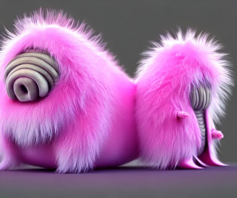 Prompt: high quality 3 d render hyperrealist very cute small tardiradiant, plush mascot, long spiky fluffy smooth hair, photo from the side, pink fluffy fur, vray, smooth background, artstation, ultra detailed