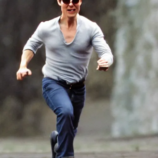 Image similar to claymation tom cruise running,