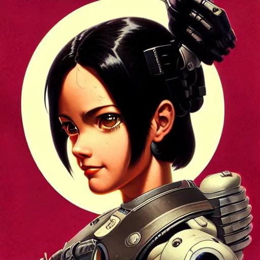 Image similar to head and shoulders portrait of battle angel alita, Apex Legends illustration, medium shot, intricate, elegant, highly detailed, digital art, ffffound, art by gil elvgren and greg manchess and sachin teng