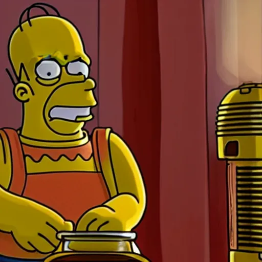 Image similar to Homer Simpson as a fat C3PO, cinematic 4k