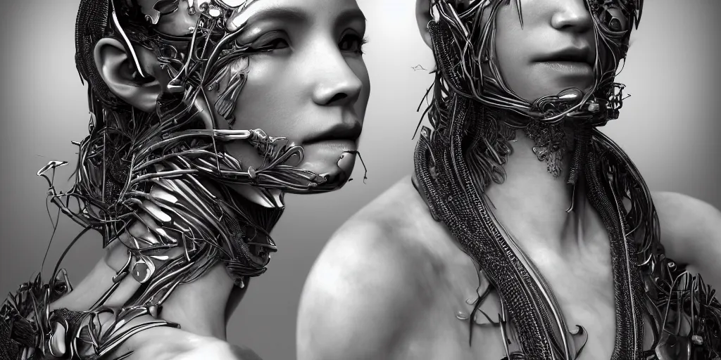 Image similar to hyper realistic photography of a stunningly beautiful cyborg female, incredibly beautiful, symmetrical face, intimate, holding close, hands, in the style of beth cavener, jin kagetsu,, and wlop, highly detailed, intricate filigree, masterpiece, award winning, sharp focus, concept art, ringflash lighting, ambient lighting, octane render, 8 k, artstation