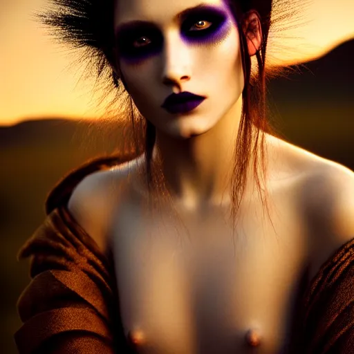 Image similar to photographic portrait of a stunningly beautiful renaissance female with tribal emo makeup in soft dreamy light at sunset, contemporary fashion shoot, by edward robert hughes, annie leibovitz and steve mccurry, david lazar, jimmy nelsson, breathtaking, 8 k resolution, extremely detailed, beautiful, establishing shot, artistic, hyperrealistic, beautiful face, octane render