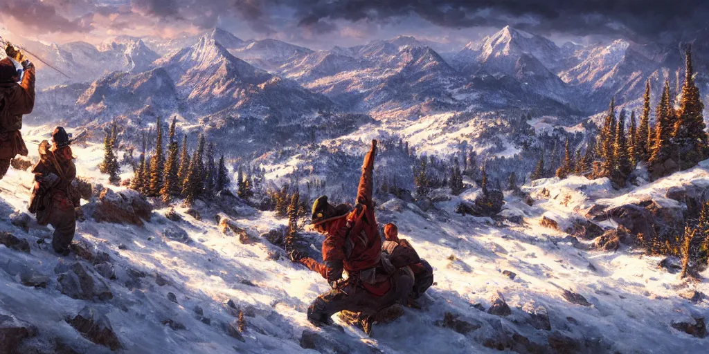 Image similar to let freedom ring from the snow - capped rockies of colorado. let freedom ring from the curvaceous slopes of california. ultrafine highly detailed hyper colorful illustration, sharp focus, rozalski, craig mullins, unreal engine highly rendered, global illumination, radiant light, intricate and detailed environment