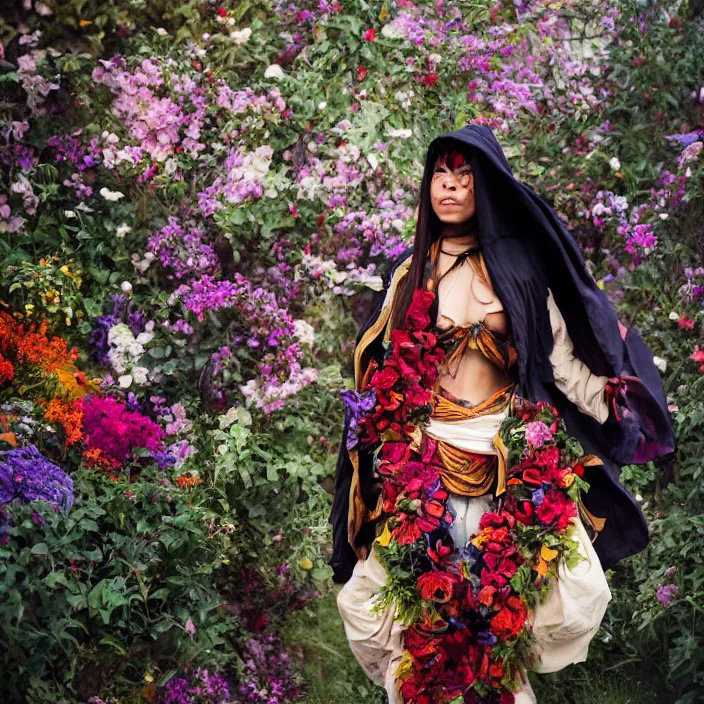 Prompt: an oni wearing a cloak made of flowers, by Omar Z. Robles, CANON Eos C300, ƒ1.8, 35mm, 8K, medium-format print