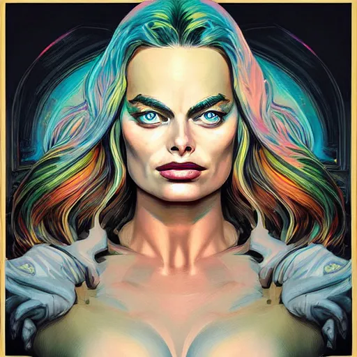 Image similar to “A portrait of a demonic Margot Robbie, digital art by Dan Mumford and Peter Mohrbacher, highly detailed, trending on DeviantArtHQ”