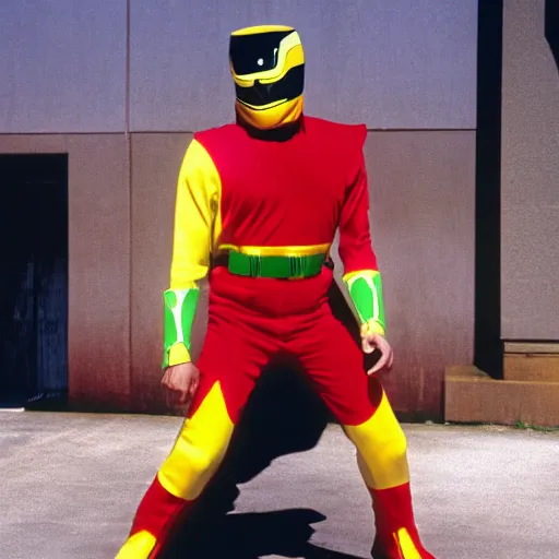 Image similar to lawrence fishburne as the traffic light power ranger, digital photography, highly detailed