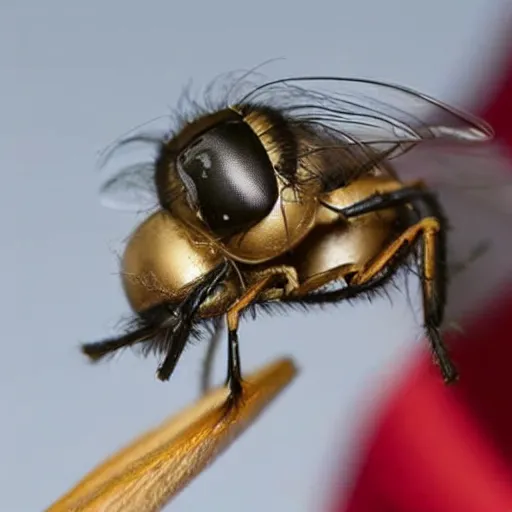 Image similar to a photograph of a fly with donald trump wig hair