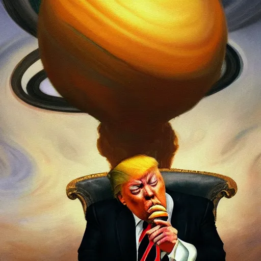 Image similar to a painting Donald Trump like Saturn Devouring His Son, 2d, ultra highly detailed, rococo painting, smooth, sharp focus, artstation, pixiv, art by Francisco Goya