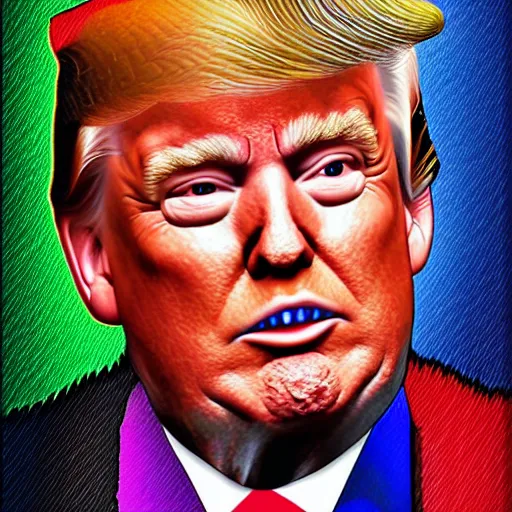 Image similar to Donald Trump wearing the Coat of many colors, digital art, realistic portrait