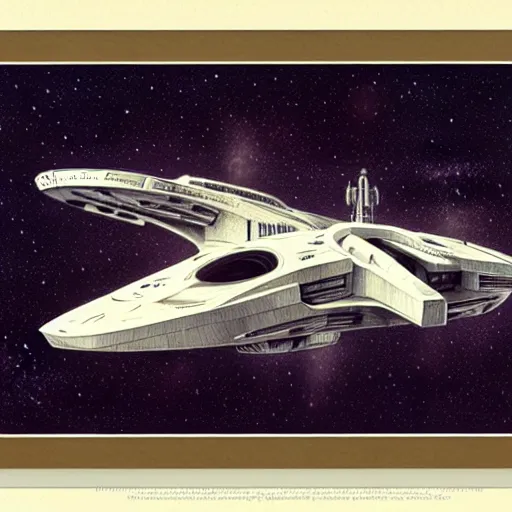 Image similar to design only, white background, symmetry, starship enterprise, by jean - baptiste monge