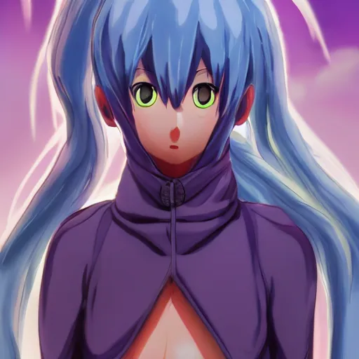 Image similar to rimuru tempest, that time i got reincarnated as a slime, super detailed, professional digital painting, concept art, extreme illustration, unreal engine 5, photorealism, hd quality, 8 k, black hoodie, fur scarf, cinematic, art by andy warhol, yoshitaka amano