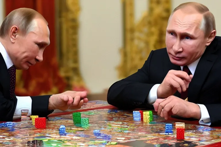 Image similar to Putin playing boardgames, full character, hyper realistic, highly detailed