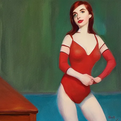 Prompt: Kaitlyn Michelle Siragusa, better known as Amouranth, full body portrait, by Edward Hopper