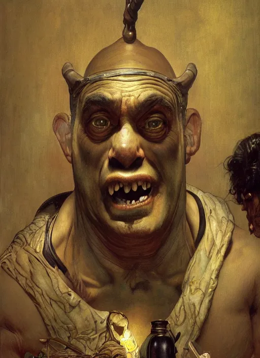 Image similar to upper body portrait of an ogre in victorian living room, by lawrence alma-tadema and zdzislaw beksinski and norman rockwell and jack kirby and tom lovell and greg staples, artstation creature art