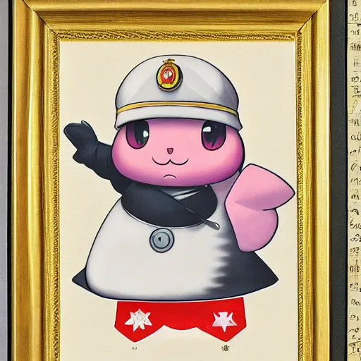 Image similar to jigglypuff as a soviet admiral ; official portrait