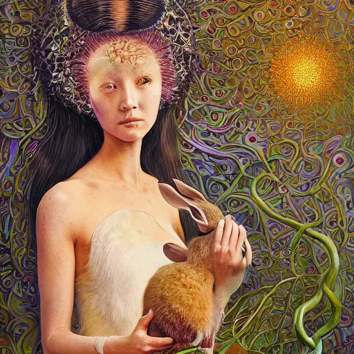 Image similar to beautiful girl with rabbit mask, symmetrical, hannah faith yata, torus energy, salvia droid, ben ridgway