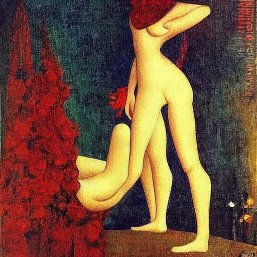 Image similar to bride falls over, oil painting by max ernst