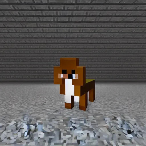 Image similar to a real dog sitting in minecraft, photography,