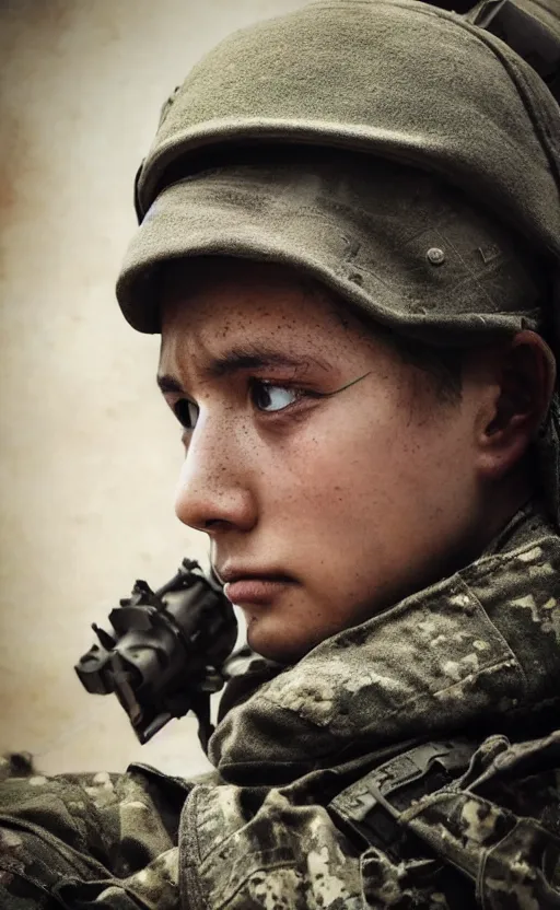 Prompt: portrait photo, highly detailed, high resolution, war photo, stunning, bokeh soft, 100mm, by ufotable anime studio, trending on instagram, by professional photographer, realistic human anatomy, real human faces, realistic military carrier, soldier clothing, modern warfare, realistic guns, low saturation