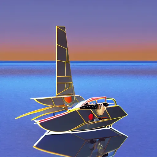 Image similar to Marvel!! comic style futuristic sailboat with solar sales and robot! captain!, digital art, 8k