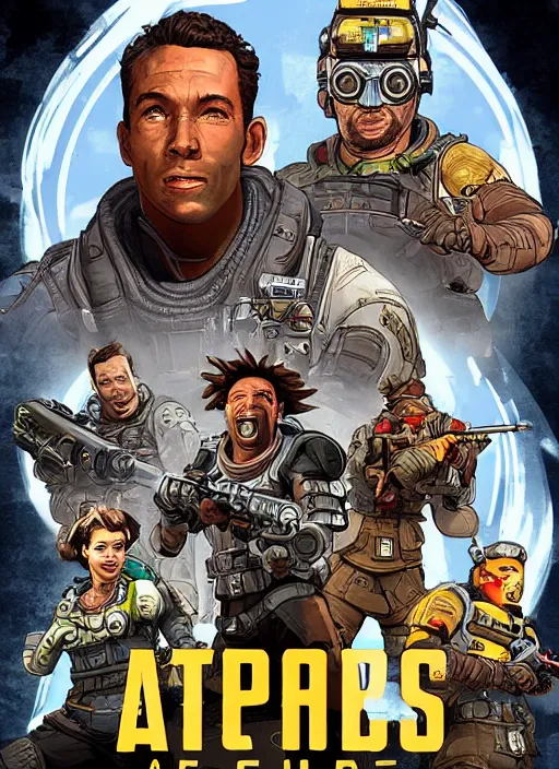 Image similar to apex legends in 1 9 5 0 s sci - fi movie poster, retrofuturism, highly detailed,