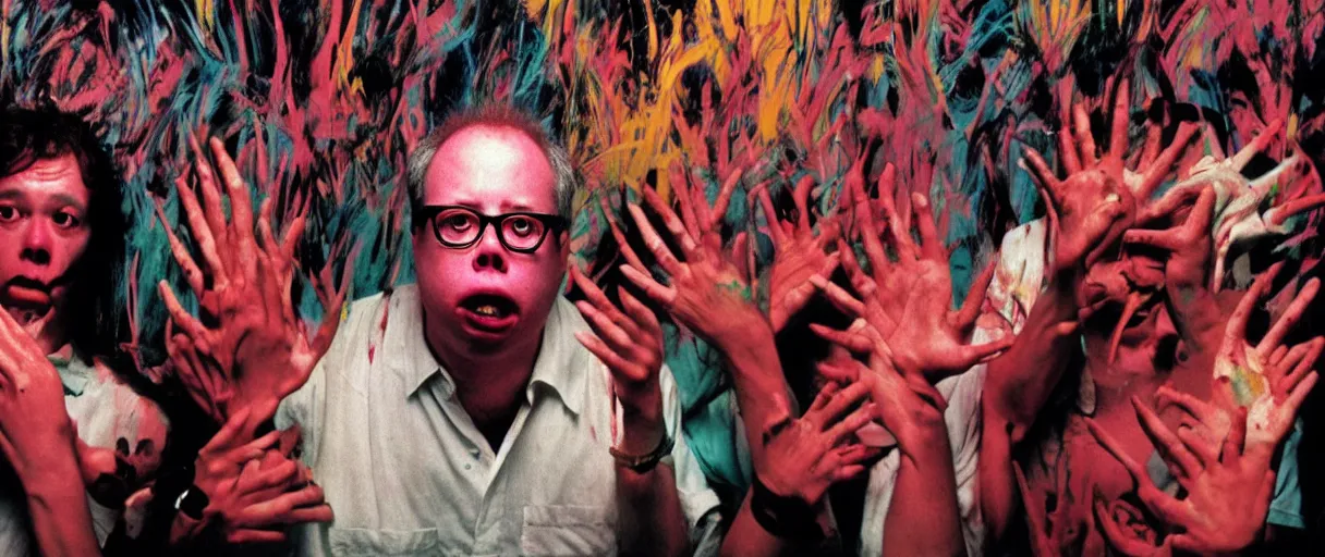 Prompt: award winning photo of todd solondz playing running scared, angry crowd, vivid colors, happy, symmetrical face, beautiful eyes, studio lighting, wide shot art by sally mann & arnold newman, francis bacon, ewa juszkiewicz, jenny saville, yayoi kusama, ai weiwei and gregory crewdson