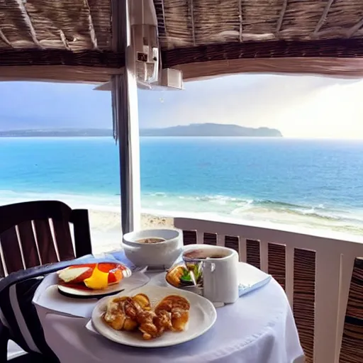 Image similar to beautiful breakfast with sea view