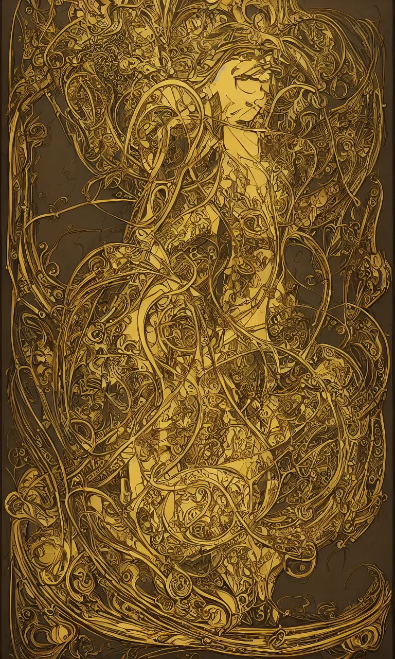 Image similar to an intricate art nouveau canvas frame, with golden entertwined edges and empty black center, highly detailed, artstation, concept art, matte, sharp focus,