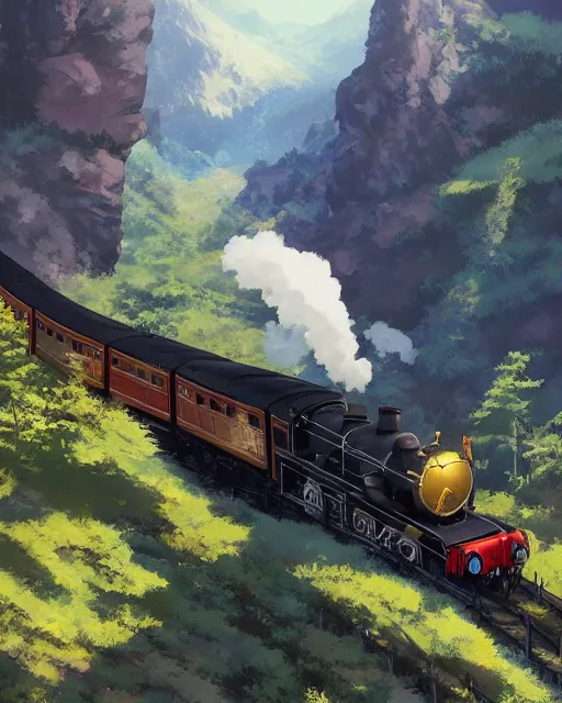 Image similar to a steam train on a mountainside, by makoto shinkai, stanley artgerm lau, wlop, rossdraws