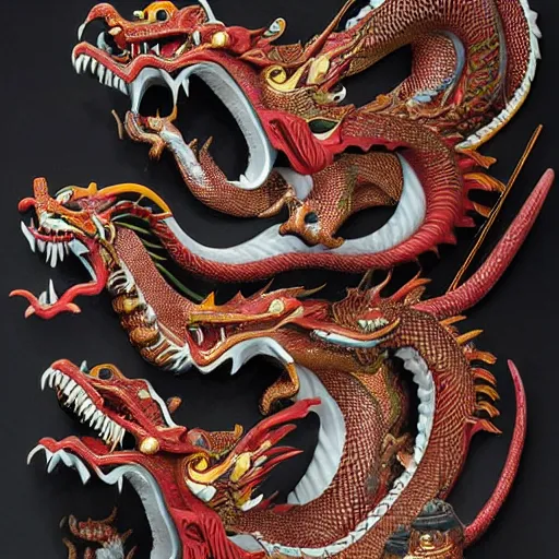 Prompt: chinese dragons party,highly detailed,intricate,complex,layered,sharp focus, trending on artstation, award winning,wall carving photo