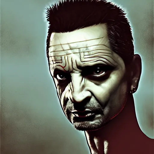 Image similar to dave gahan as a zombie, zombie with white eyes, 7 days to die zombie, fine art, award winning, intricate, elegant, sharp focus, cinematic lighting, highly detailed, digital painting, 8 k concept art, art by z. w. gu and alex konstad and brom and michael hussar, masterpiece, 8 k